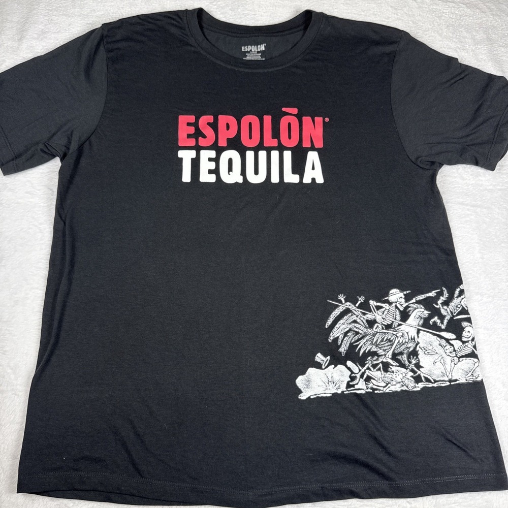Espolon Tequila T-Shirt Mens L Black Skeleton Graphic Recycled Cotton Bar Promo…